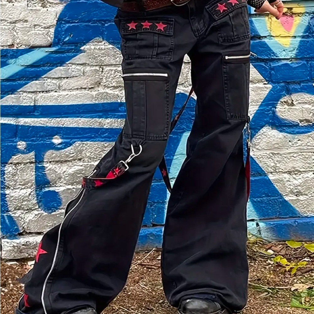 Tripp NYC Style Goth Bondage Y2K Wide Leg flare pants